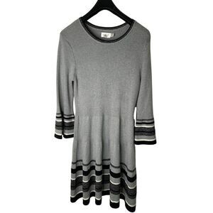 Eliza J Dress Striped Bell Sleeve Office Knit Gray Ribbed Crewneck XL NEW NWT